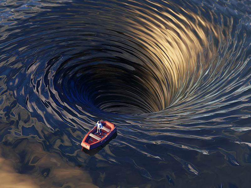 Bateau dérivant dans un tourbillon d'eau.