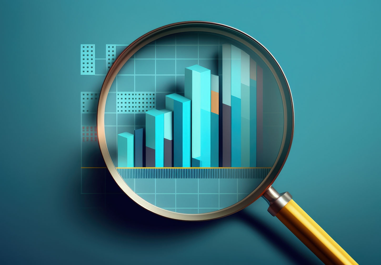 Illustration d'une loupe et d'un diagramme à barres, bourse conc